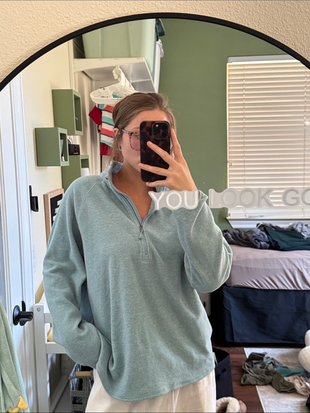 Eddie Bauer Pullover Quarter Zip Heathered Teal